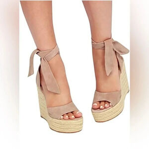Seraih Womens Lace up Espadrilles Platform Wedges Heels Tie Ankle Shoe Size 8.5
